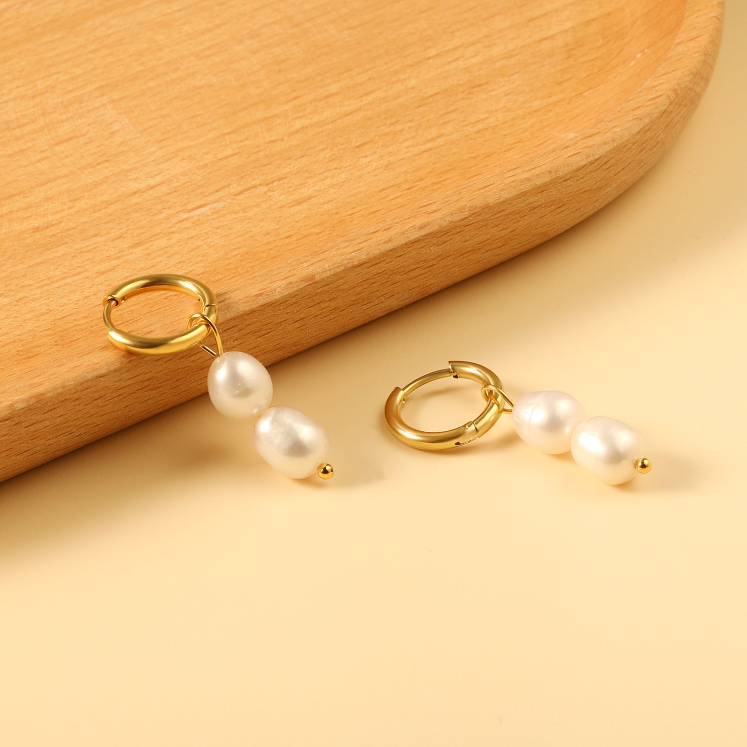 Spring 2024 2x14mm circle with two white pearls 7*8.5mm earrings asonjewelry