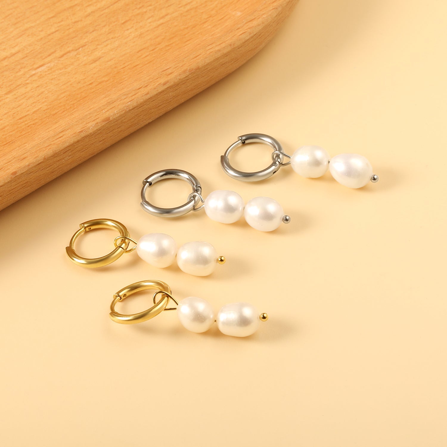 Spring 2024 2x14mm circle with two white pearls 7*8.5mm earrings asonjewelry