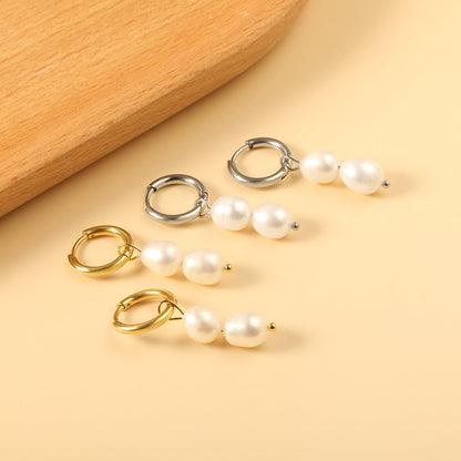 Spring 2024 2x14mm circle with two white pearls 7*8.5mm earrings asonjewelry
