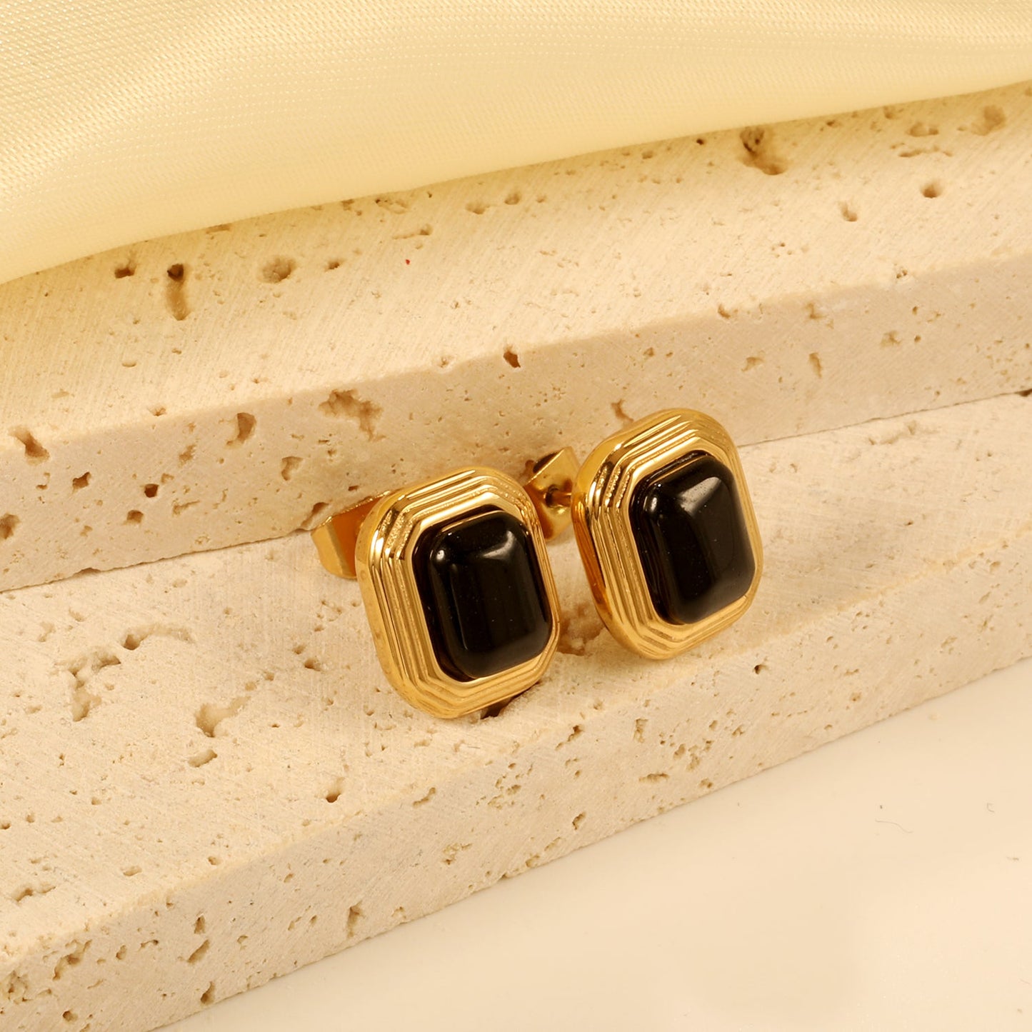 Rectangle with Black Zirconia Earrings 10.3*12.2mm asonjewelry