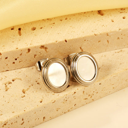 Step Lace Oval with White Shell Earrings 11*13mm asonjewelry