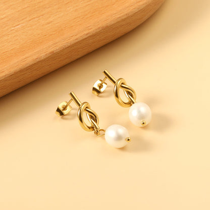 2024 Spring Rope Knot with White Pearls 8*9.4mm Earrings asonjewelry