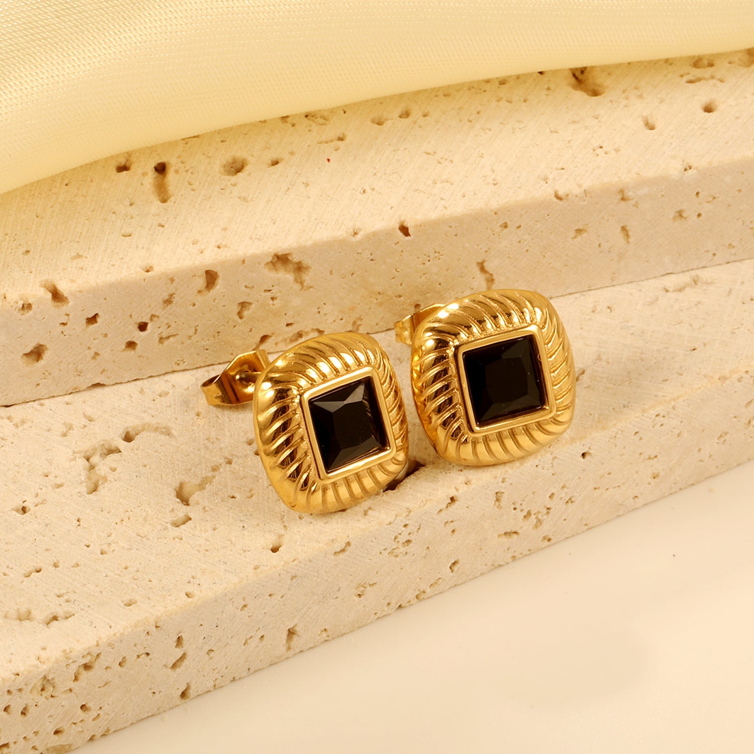 Square with Black Zirconia Earrings 12.2*12.2mm asonjewelry