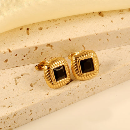 Square with Black Zirconia Earrings 12.2*12.2mm asonjewelry