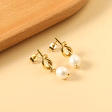 2024 Spring Rope Knot with White Pearls 8*9.4mm Earrings