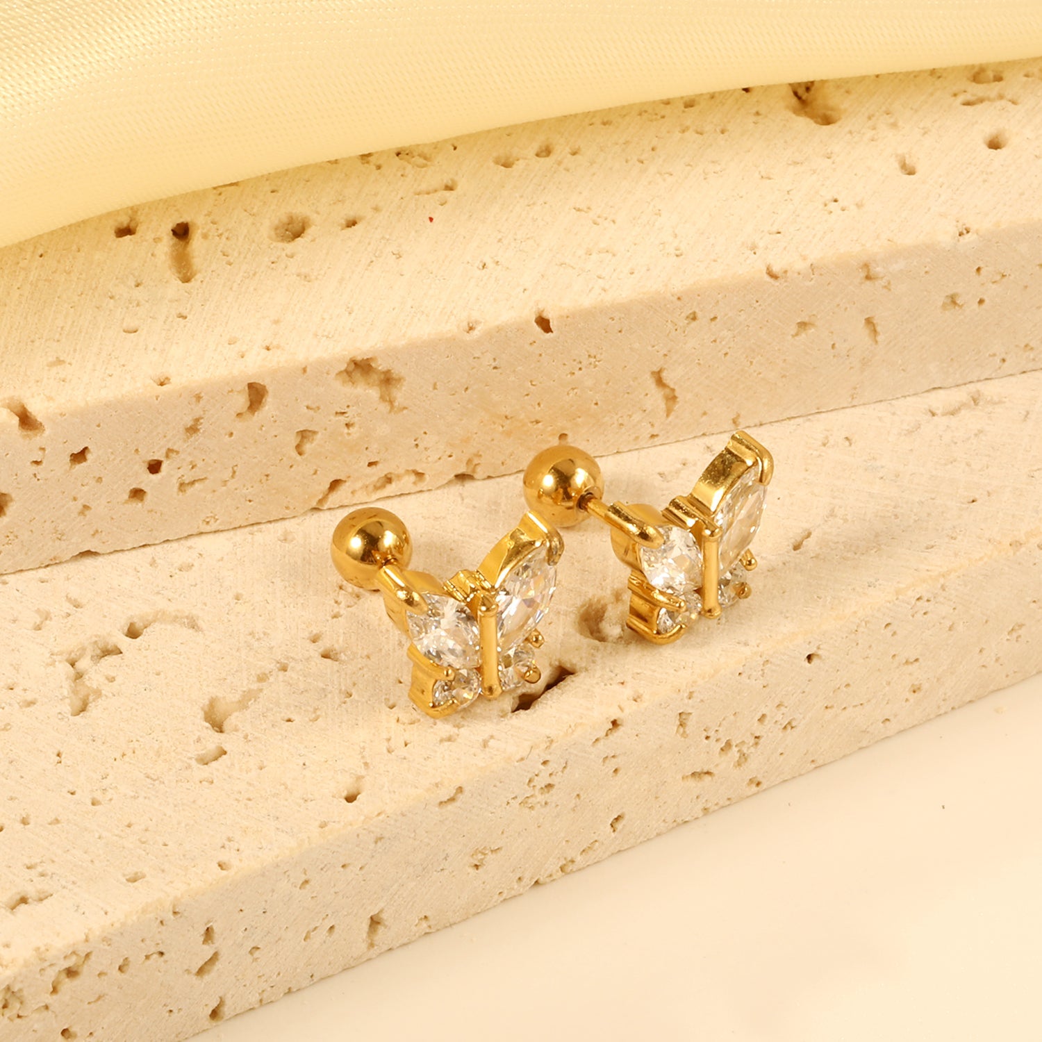 Steel Bead Screwback Butterfly with White Diamonds & Mixed Diamonds Earrings 9.2*8.3mm asonjewelry