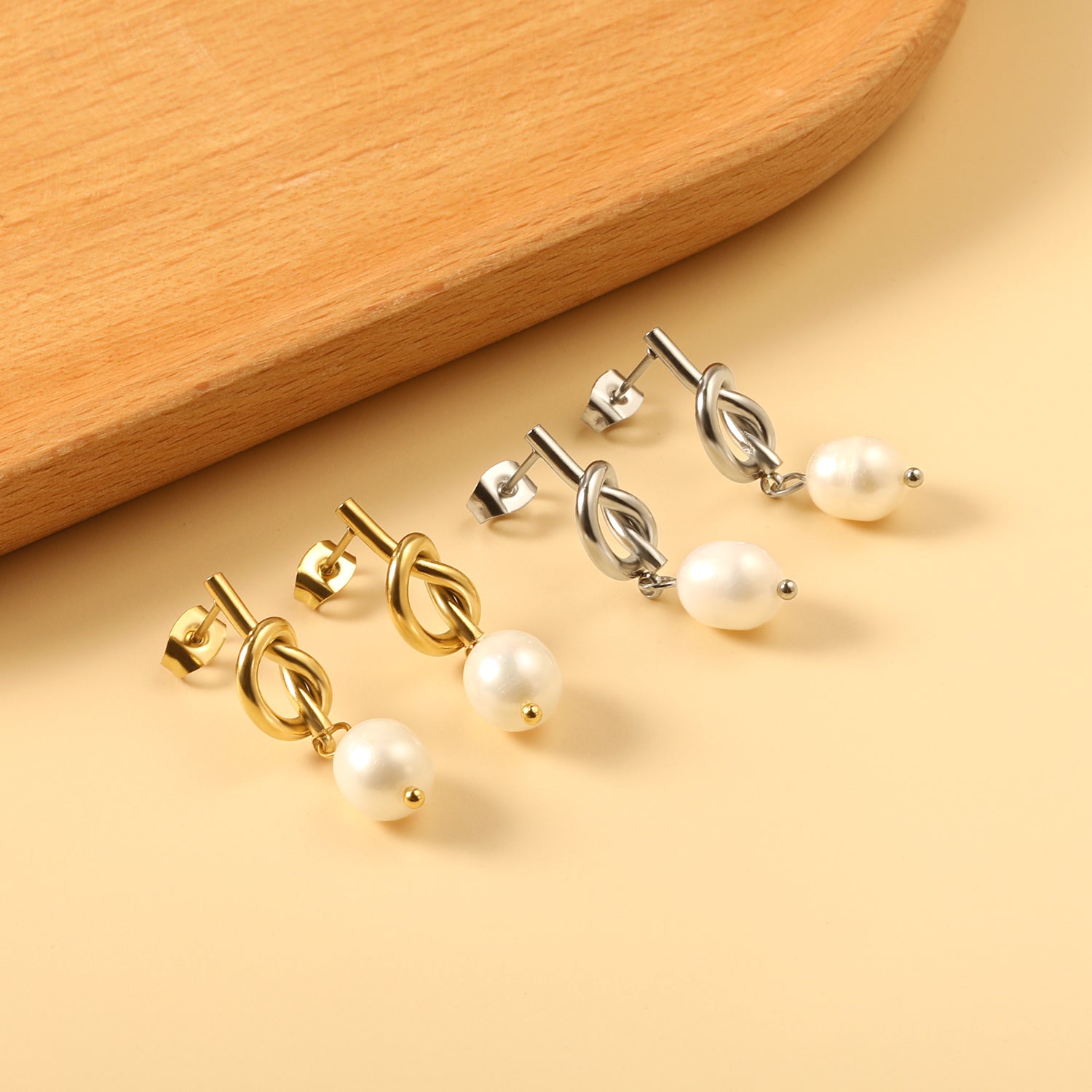 2024 Spring Rope Knot with White Pearls 8*9.4mm Earrings asonjewelry