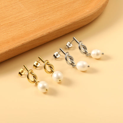 2024 Spring Rope Knot with White Pearls 8*9.4mm Earrings asonjewelry