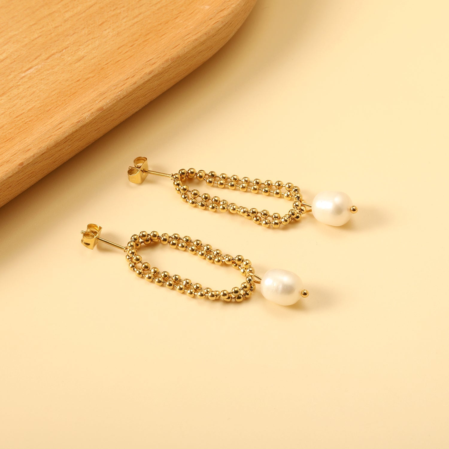 Spring 2024 Double Layers Bead Chain with White Pearls 7.5*9mm Earrings asonjewelry
