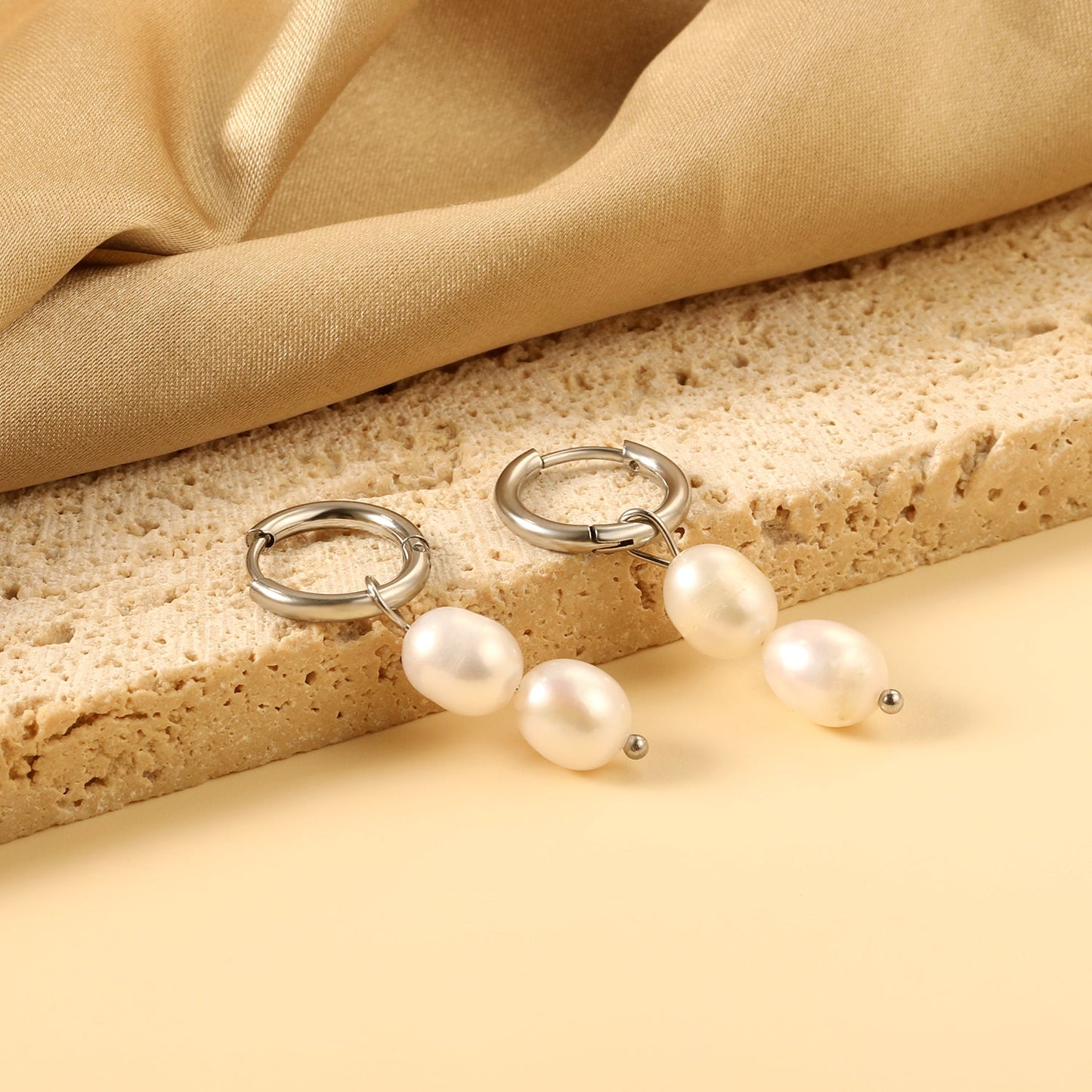 Spring 2024 2x14mm circle with two white pearls 7*8.5mm earrings asonjewelry