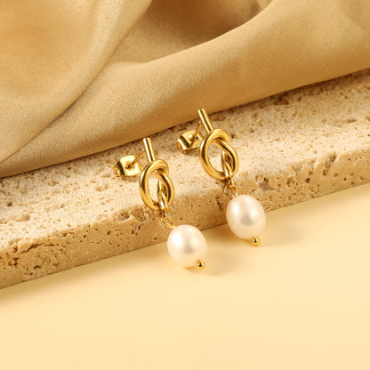 2024 Spring Rope Knot with White Pearls 8*9.4mm Earrings asonjewelry