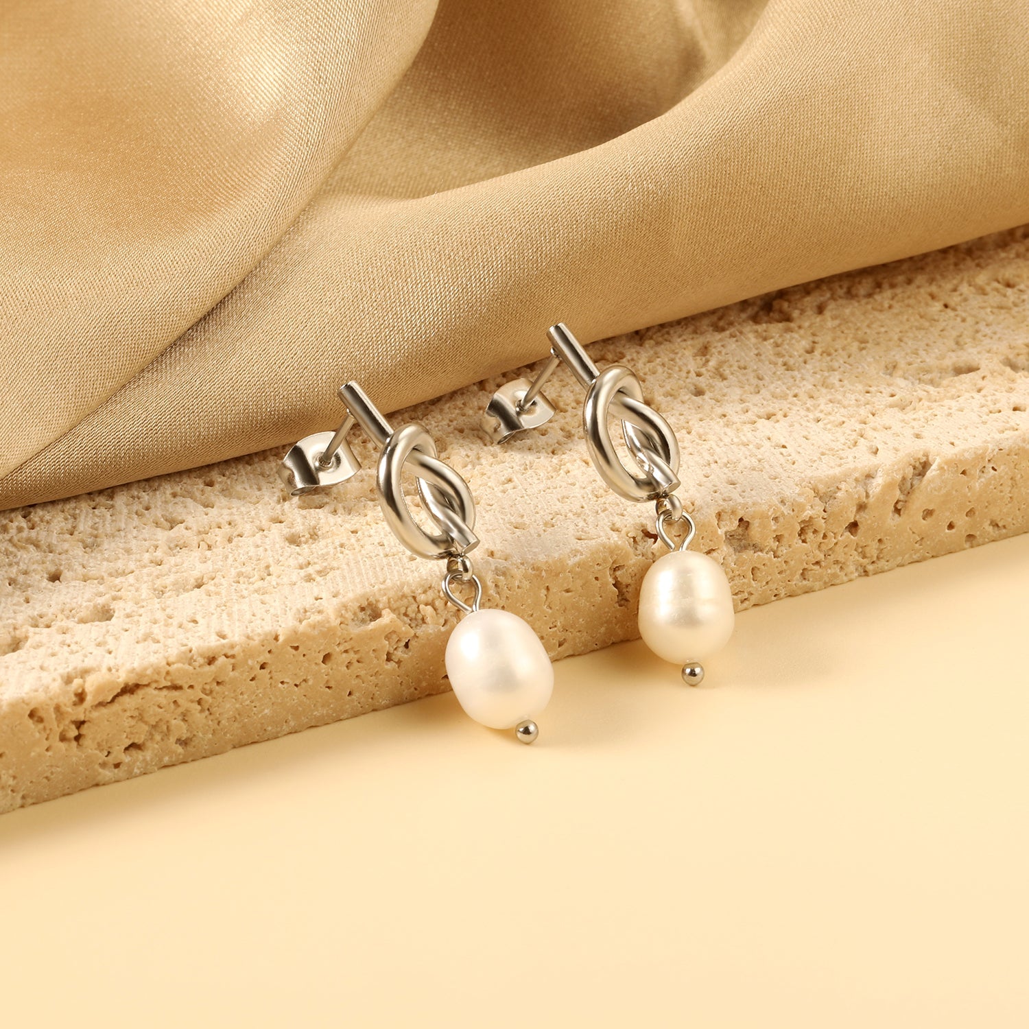 2024 Spring Rope Knot with White Pearls 8*9.4mm Earrings asonjewelry