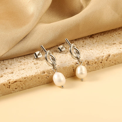 2024 Spring Rope Knot with White Pearls 8*9.4mm Earrings asonjewelry