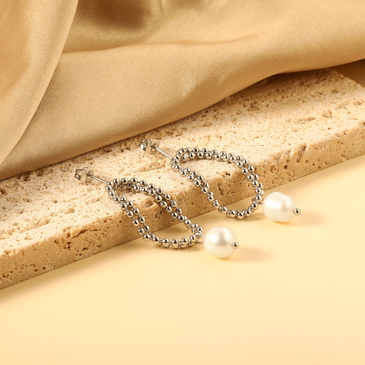 Spring 2024 Double Layers Bead Chain with White Pearls 7.5*9mm Earrings asonjewelry