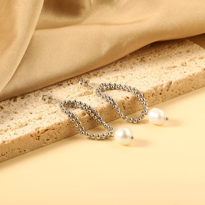 Spring 2024 Double Layers Bead Chain with White Pearls 7.5*9mm Earrings asonjewelry