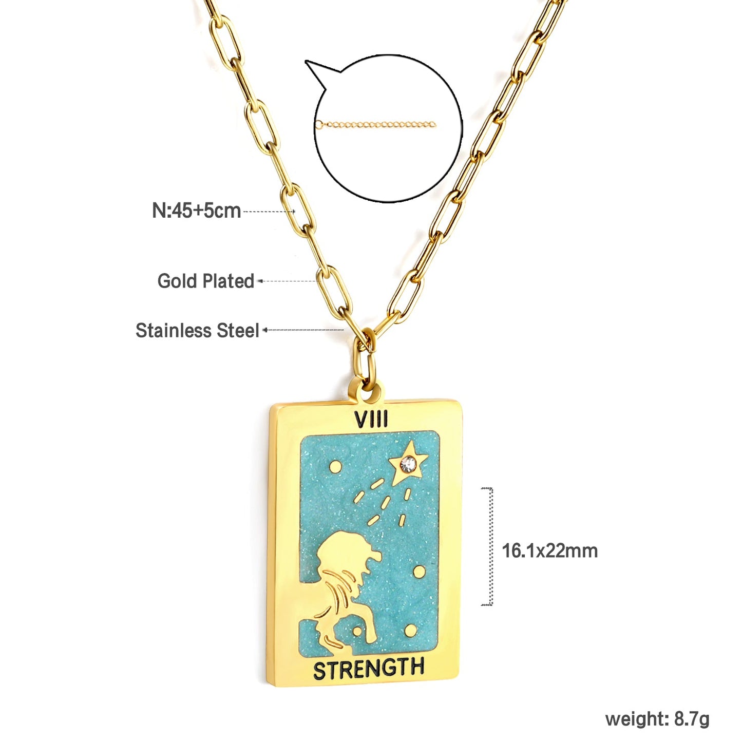 Spring 2024 Rectangle Lion Lake Blue Pattern Pendant 16*22mm Necklace 45+5cm asonjewelry