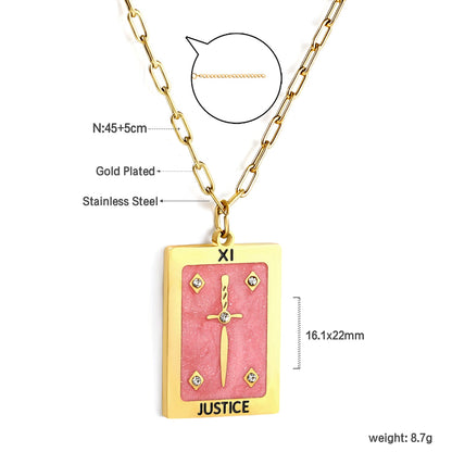 Spring 2024 Rectangle Long Sword Pink Pattern Pendant 16*22mm Necklace 45+5cm asonjewelry