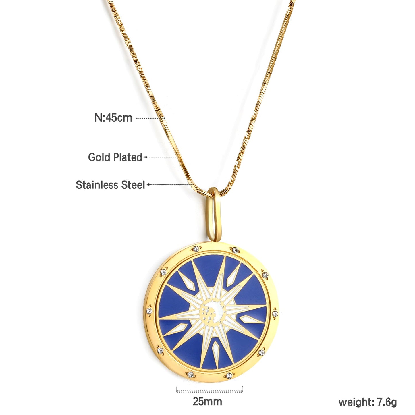 Spring 2024 Round Radiance Mixed Color Pattern Pendant 25mm Necklace 45cm asonjewelry