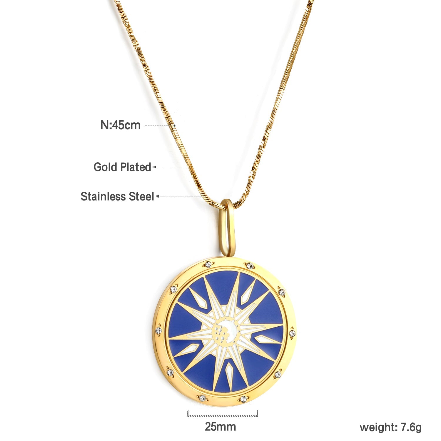 Spring 2024 Round Radiance Mixed Color Pattern Pendant 25mm Necklace 45cm asonjewelry