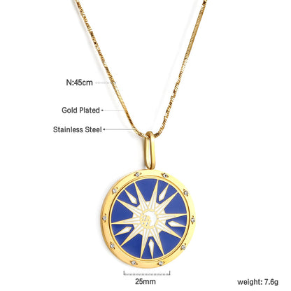 Spring 2024 Round Radiance Mixed Color Pattern Pendant 25mm Necklace 45cm asonjewelry