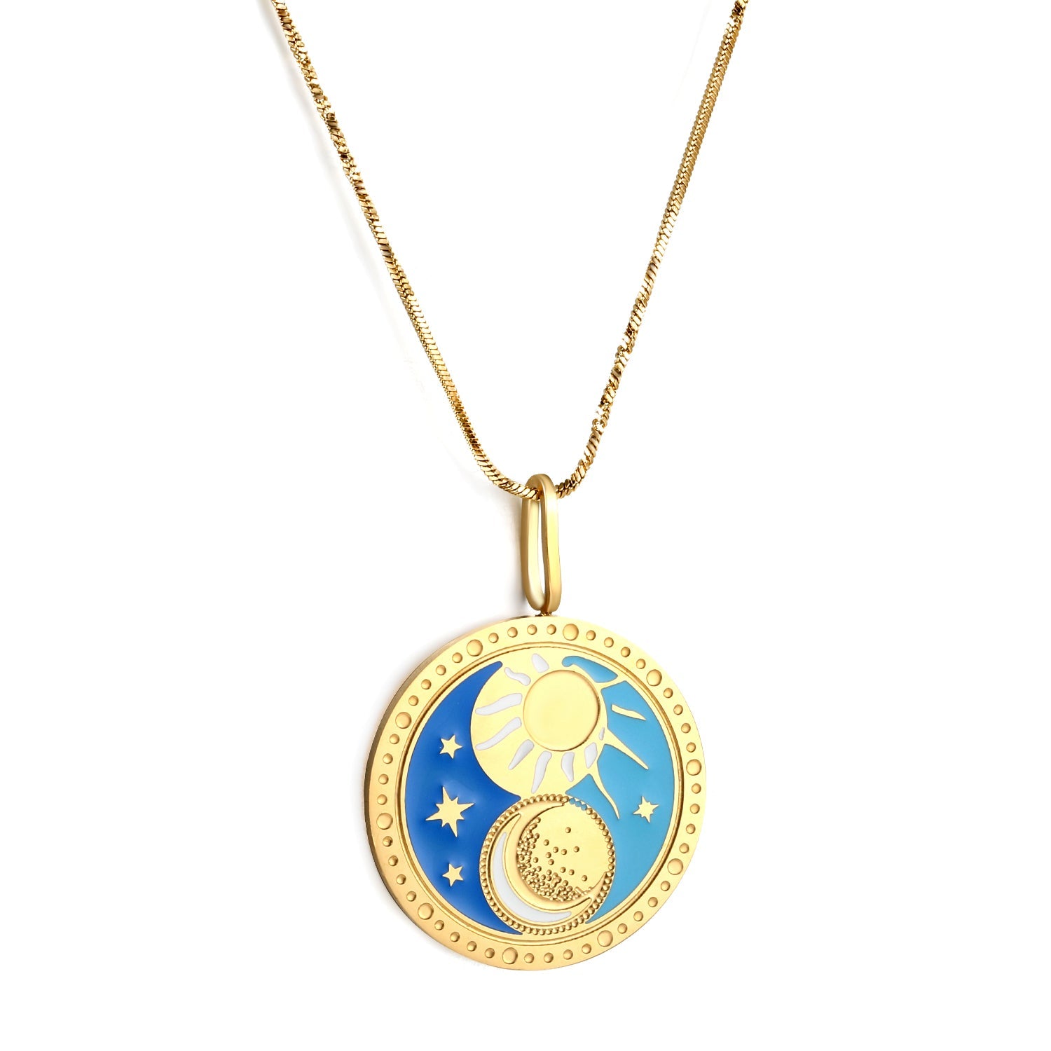 Spring 2024 Round Sun Moon Mixed Color Pattern Pendant 25mm Necklace 45cm asonjewelry
