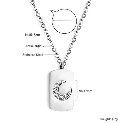 Rectangle pendant with moon and diamonds 10*17mm necklace 45+5cm asonjewelry