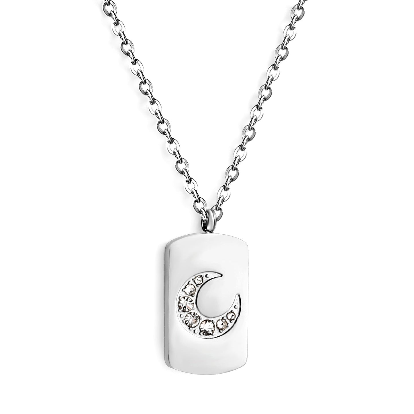 Rectangle pendant with moon and diamonds 10*17mm necklace 45+5cm asonjewelry