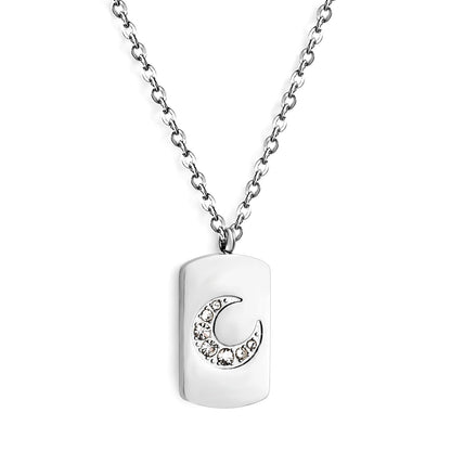 Rectangle pendant with moon and diamonds 10*17mm necklace 45+5cm asonjewelry