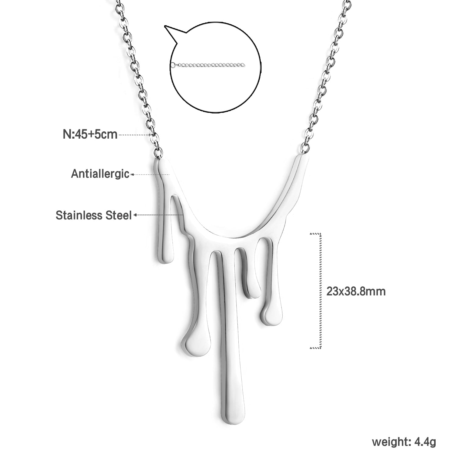 Drop Wax Pendant 23*38.8mm Necklace 45+5cm asonjewelry
