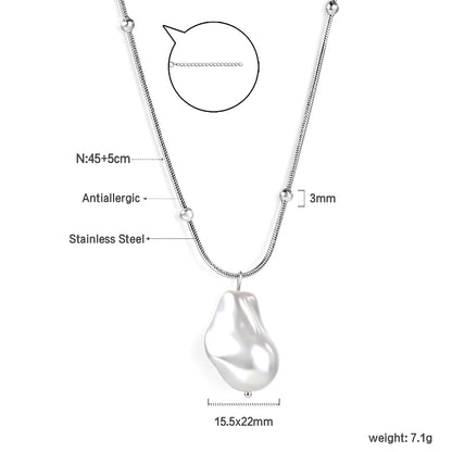 Shaped white pearl pendant 15.5*22mm necklace 45+5cm asonjewelry