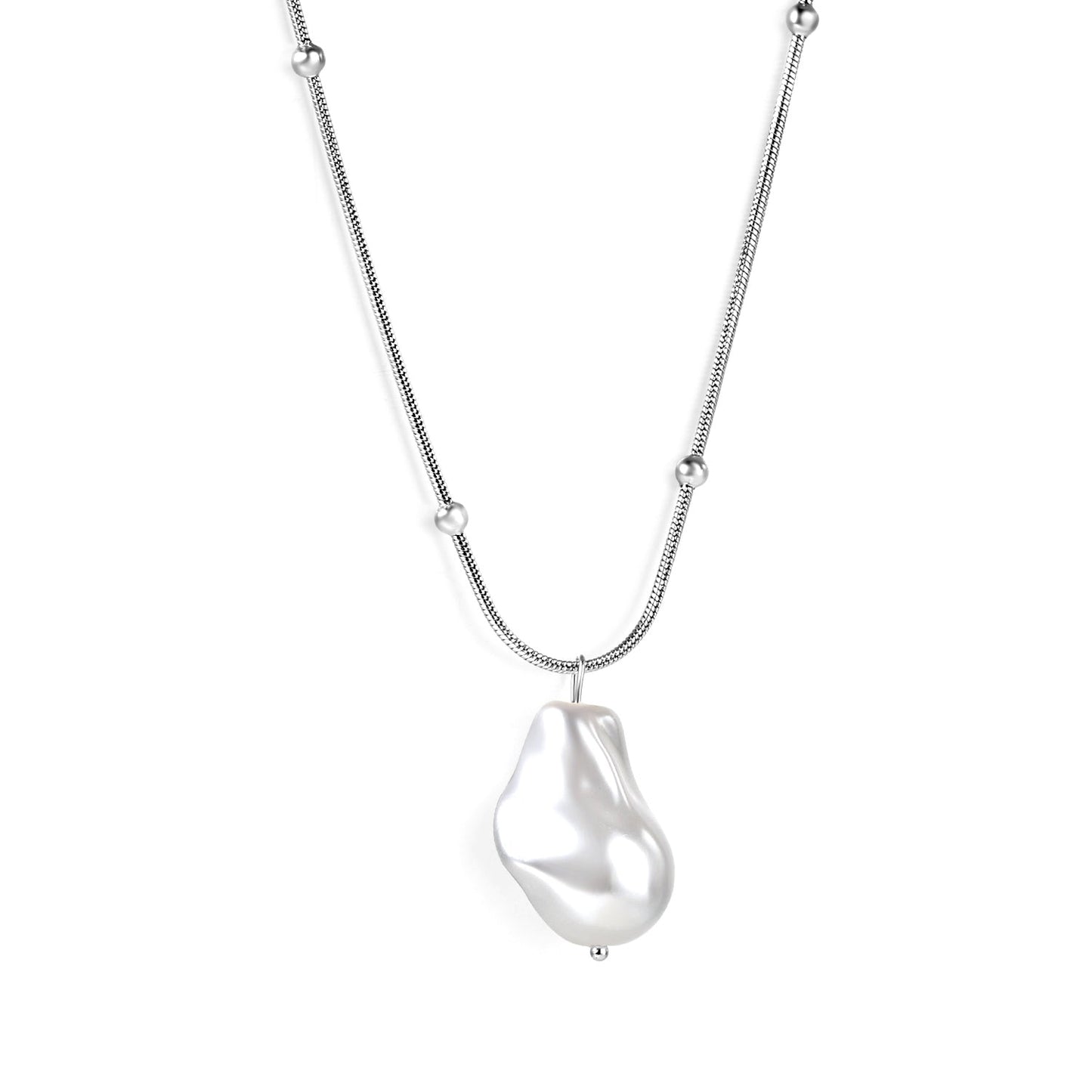 Shaped white pearl pendant 15.5*22mm necklace 45+5cm asonjewelry