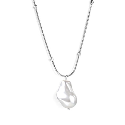 Shaped white pearl pendant 15.5*22mm necklace 45+5cm asonjewelry