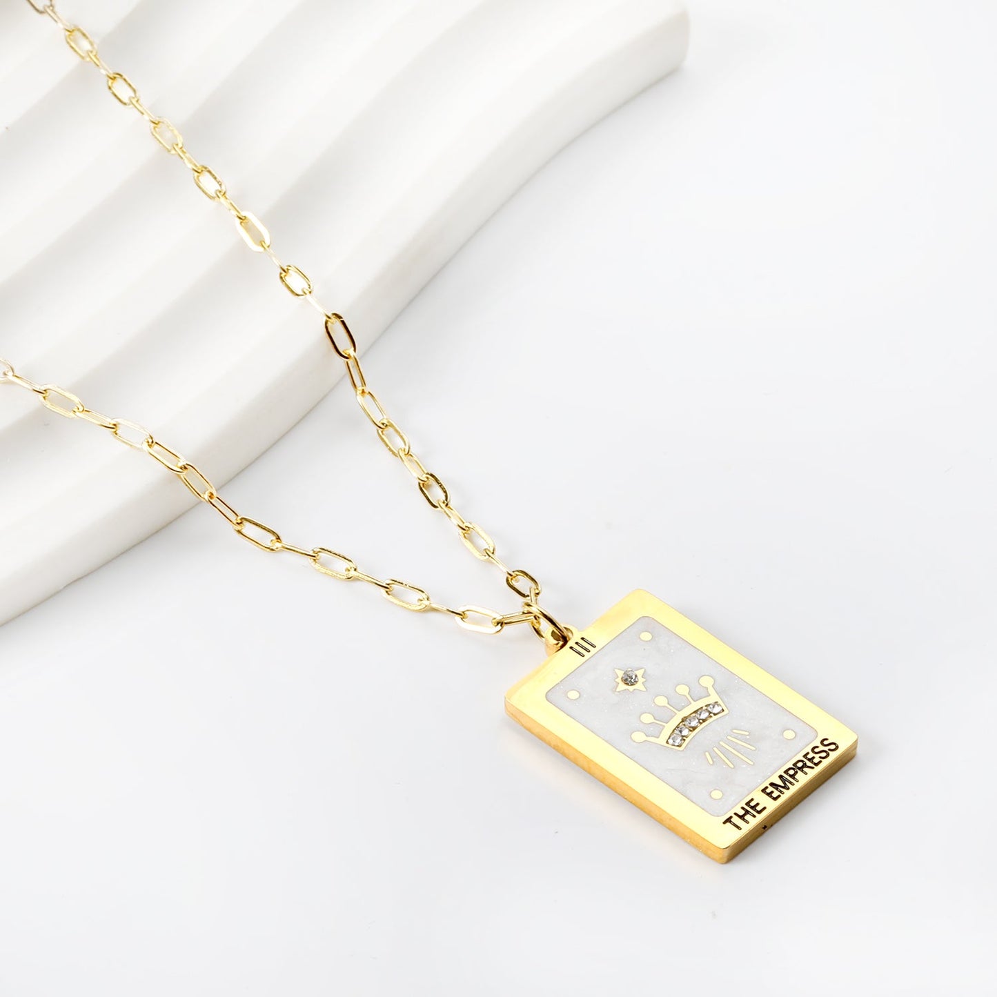 Spring 2024 Rectangle Crown White Pattern Pendant 16*22mm Necklace 45+5cm asonjewelry