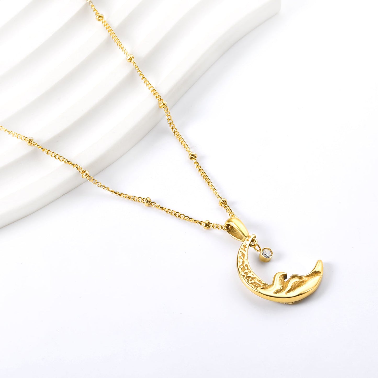 2024 Spring Moon Accessories 17.7*20mm with pendant diamond 3mm necklace 45+5cm asonjewelry