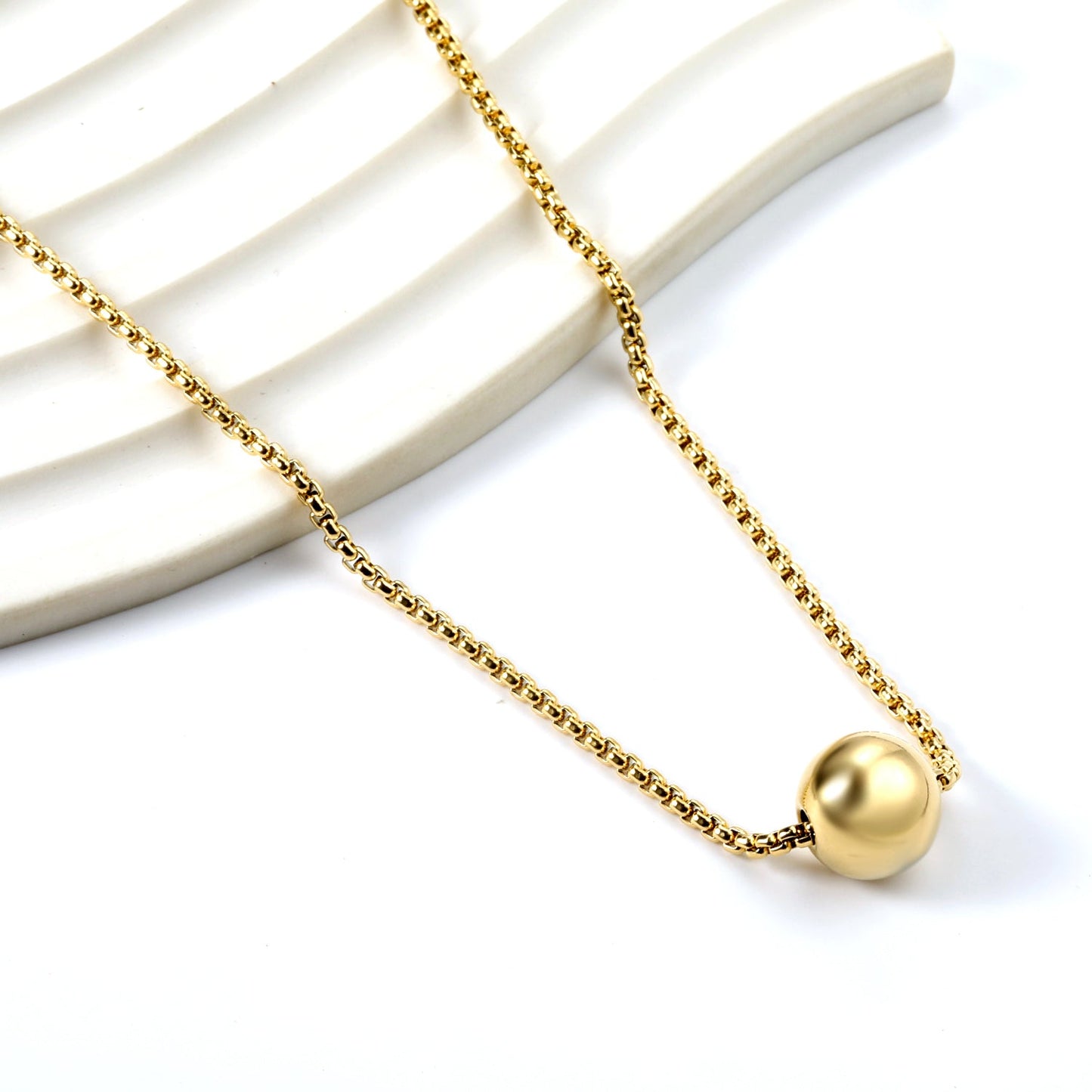 Steel Bead Pendant 12mm Necklace 45+5cm asonjewelry