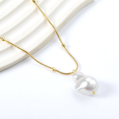 Shaped white pearl pendant 15.5*22mm necklace 45+5cm asonjewelry