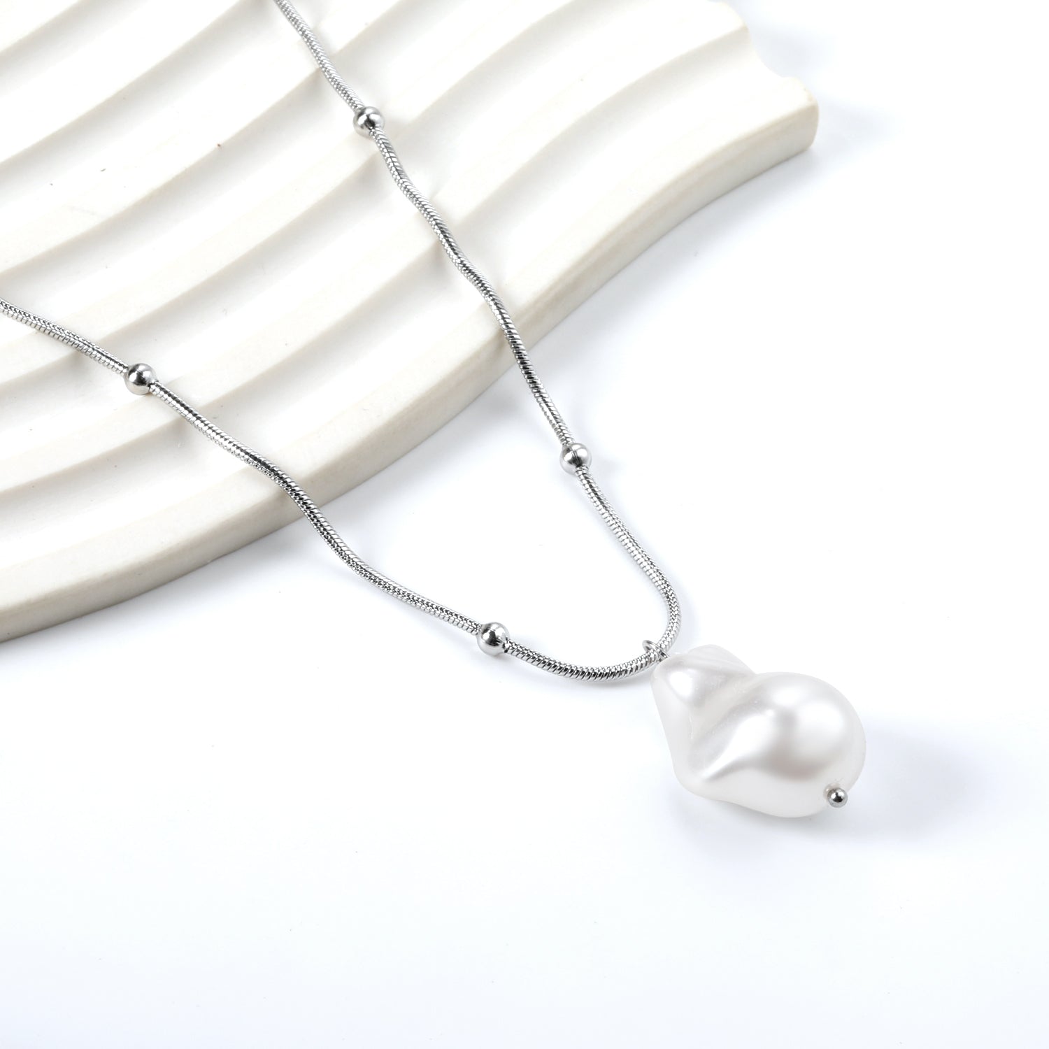Shaped white pearl pendant 15.5*22mm necklace 45+5cm asonjewelry