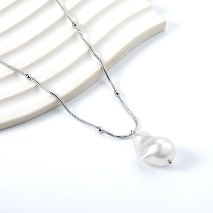 Shaped white pearl pendant 15.5*22mm necklace 45+5cm asonjewelry