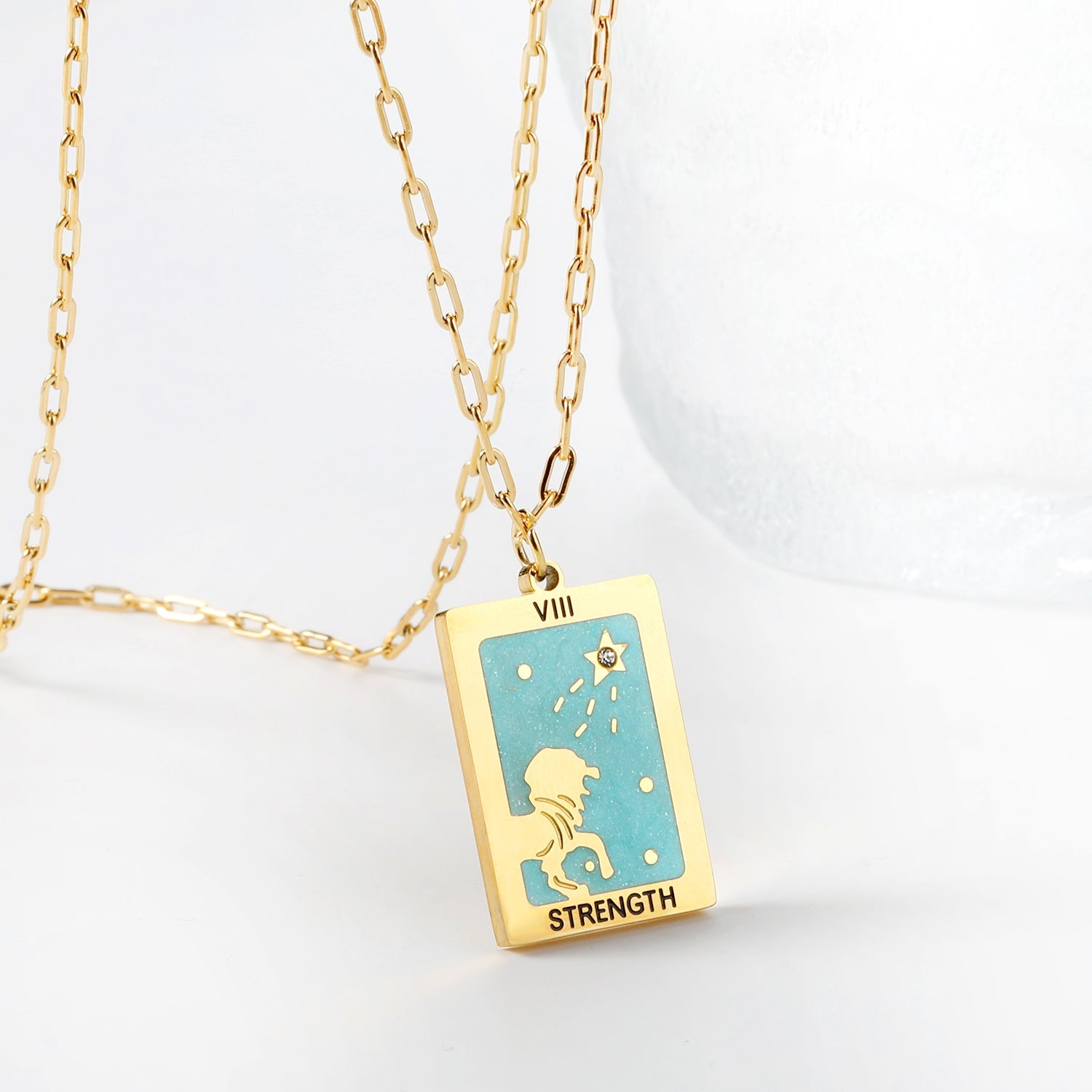 Spring 2024 Rectangle Lion Lake Blue Pattern Pendant 16*22mm Necklace 45+5cm asonjewelry