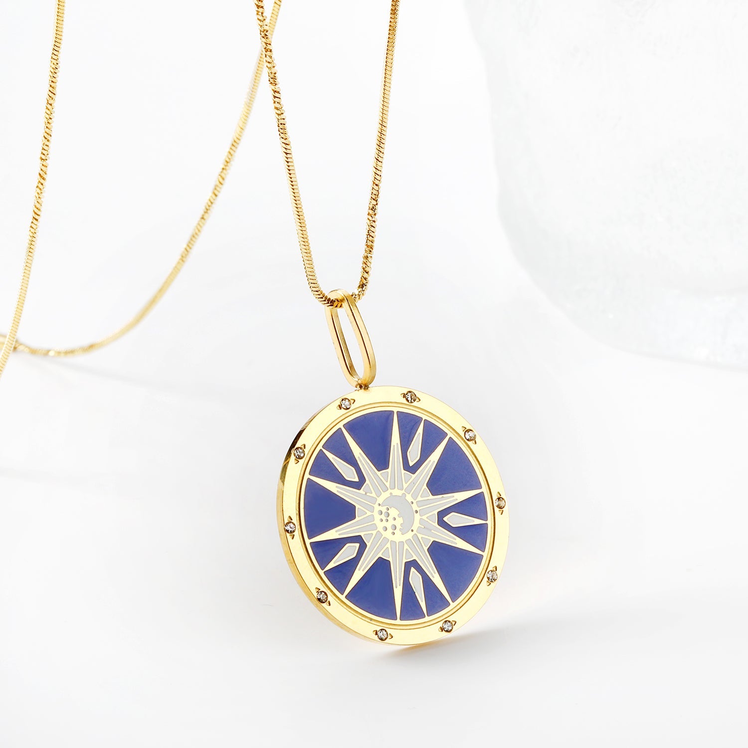 Spring 2024 Round Radiance Mixed Color Pattern Pendant 25mm Necklace 45cm asonjewelry