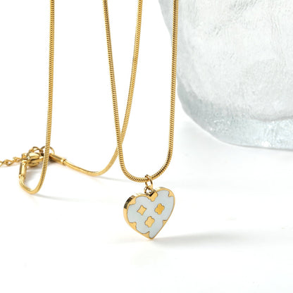 Heart with Clover Pattern White Shell Pendant 14.8*13mm Necklace 45+5cm asonjewelry