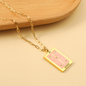 Spring 2024 Rectangle Long Sword Pink Pattern Pendant 16*22mm Necklace 45+5cm