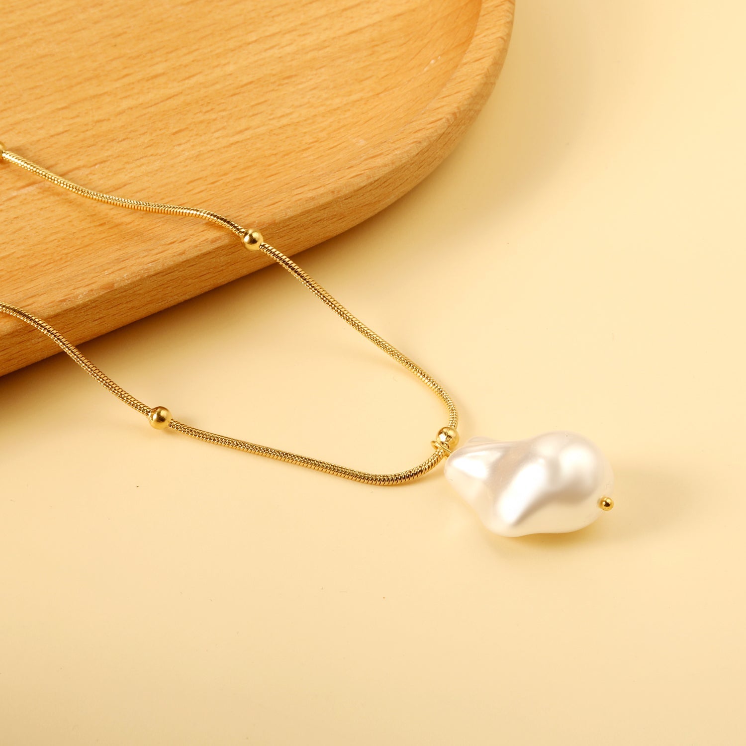 Shaped white pearl pendant 15.5*22mm necklace 45+5cm asonjewelry