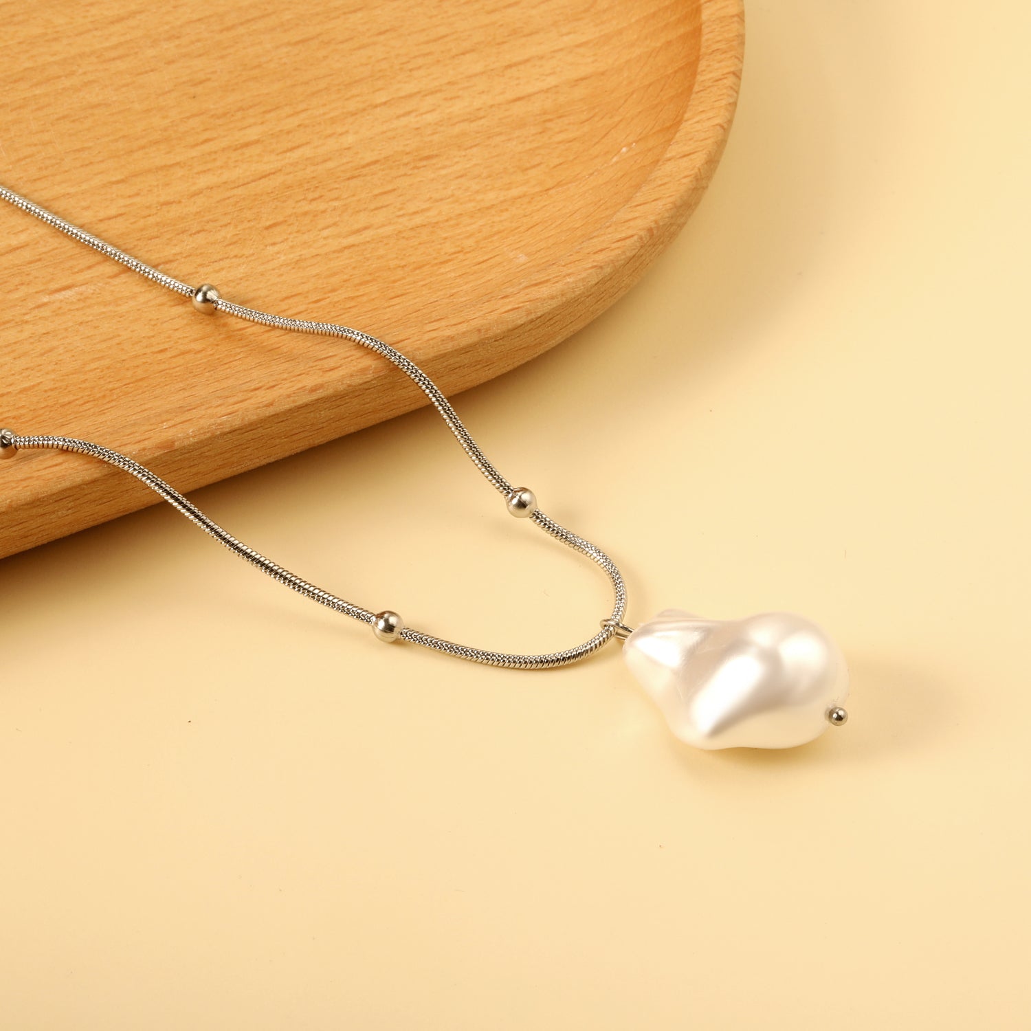 Shaped white pearl pendant 15.5*22mm necklace 45+5cm asonjewelry