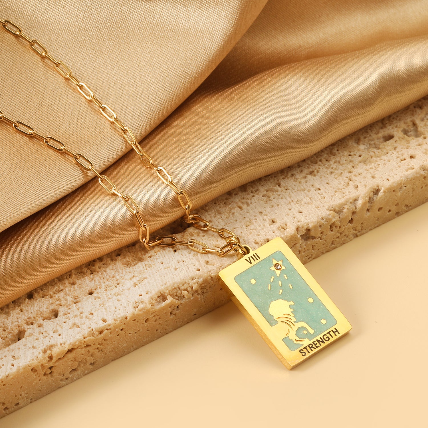 Spring 2024 Rectangle Lion Lake Blue Pattern Pendant 16*22mm Necklace 45+5cm asonjewelry