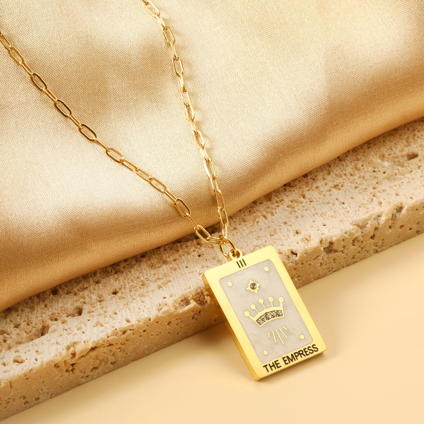 Spring 2024 Rectangle Crown White Pattern Pendant 16*22mm Necklace 45+5cm asonjewelry