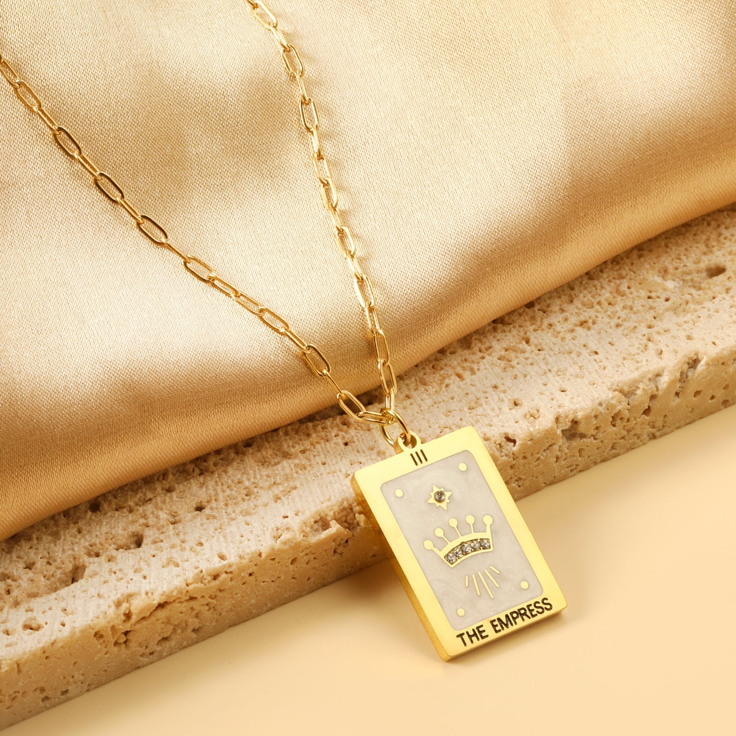 Spring 2024 Rectangle Crown White Pattern Pendant 16*22mm Necklace 45+5cm asonjewelry