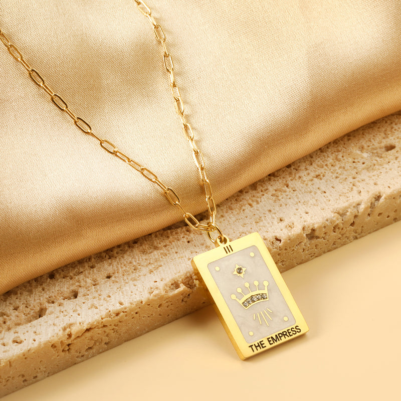Spring 2024 Rectangle Crown White Pattern Pendant 16*22mm Necklace 45+5cm