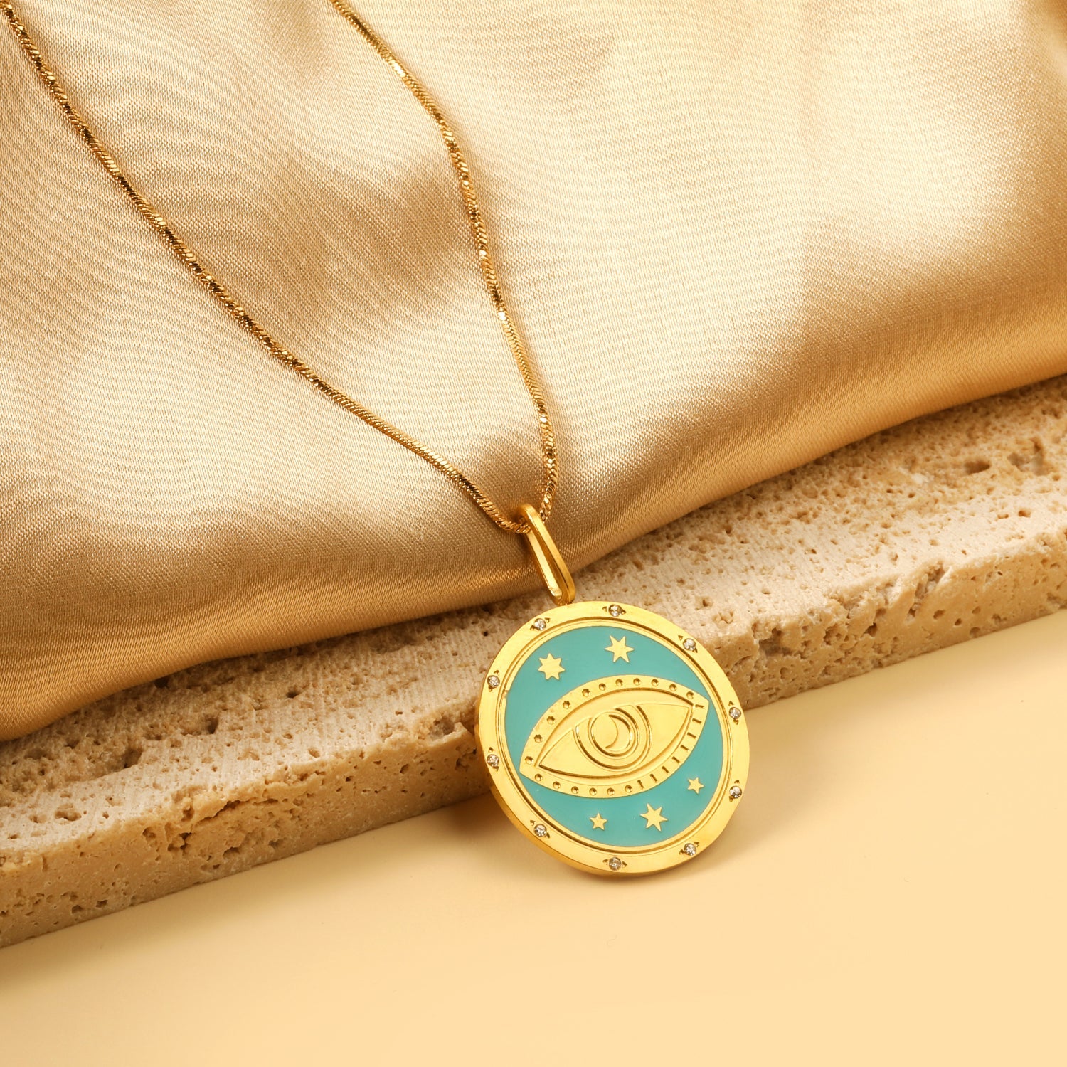 Spring 2024 Round Eyes Green Pattern Pendant 25mm Necklace 45cm asonjewelry