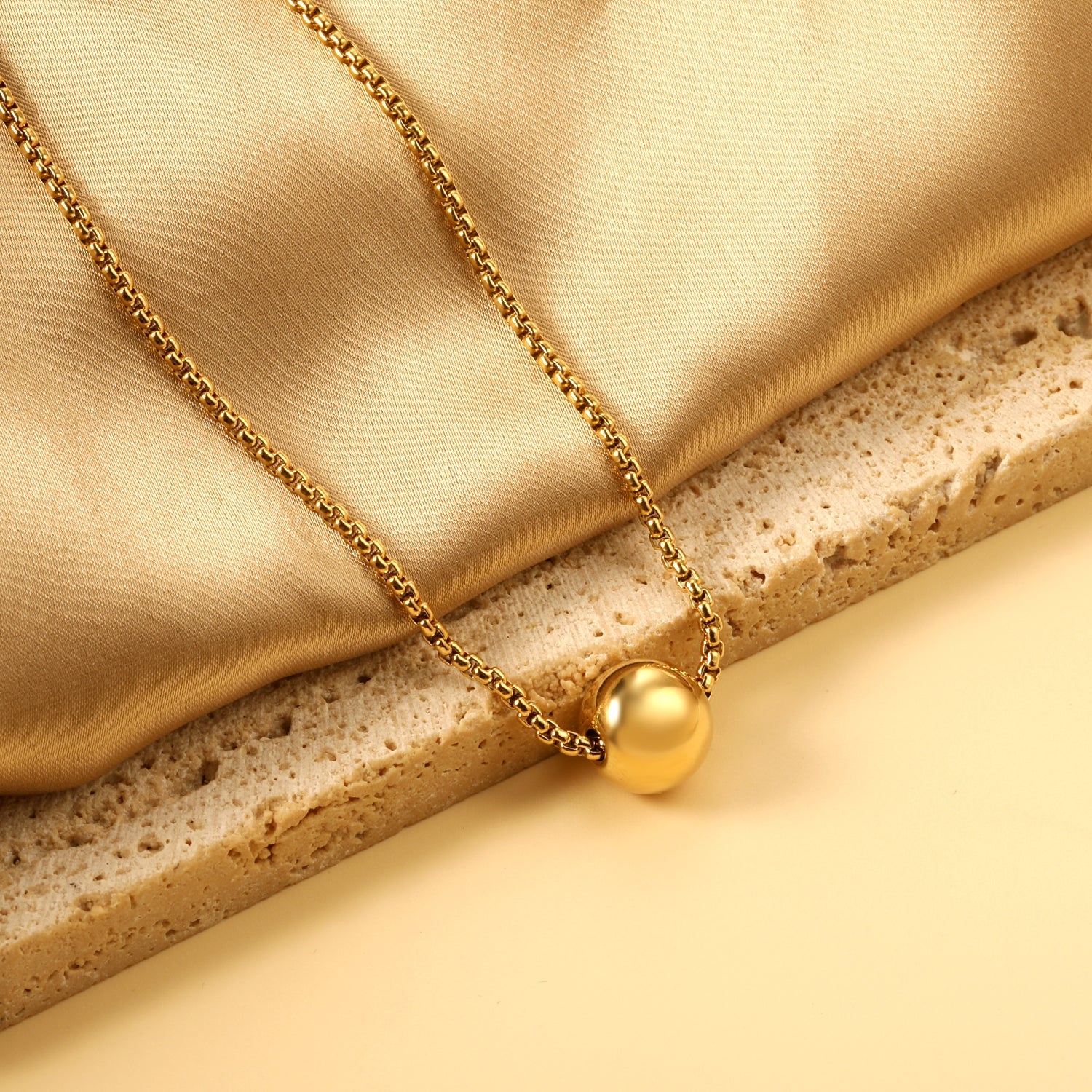 Steel Bead Pendant 12mm Necklace 45+5cm asonjewelry